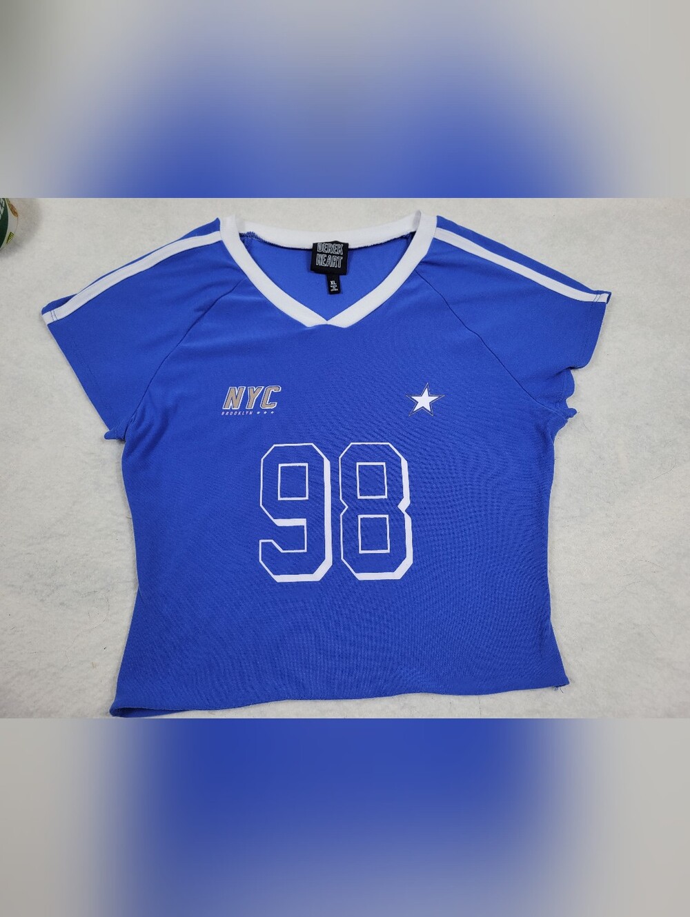 Derek Heart Blue NYC 98 Graphic Athletic Jersey Xl